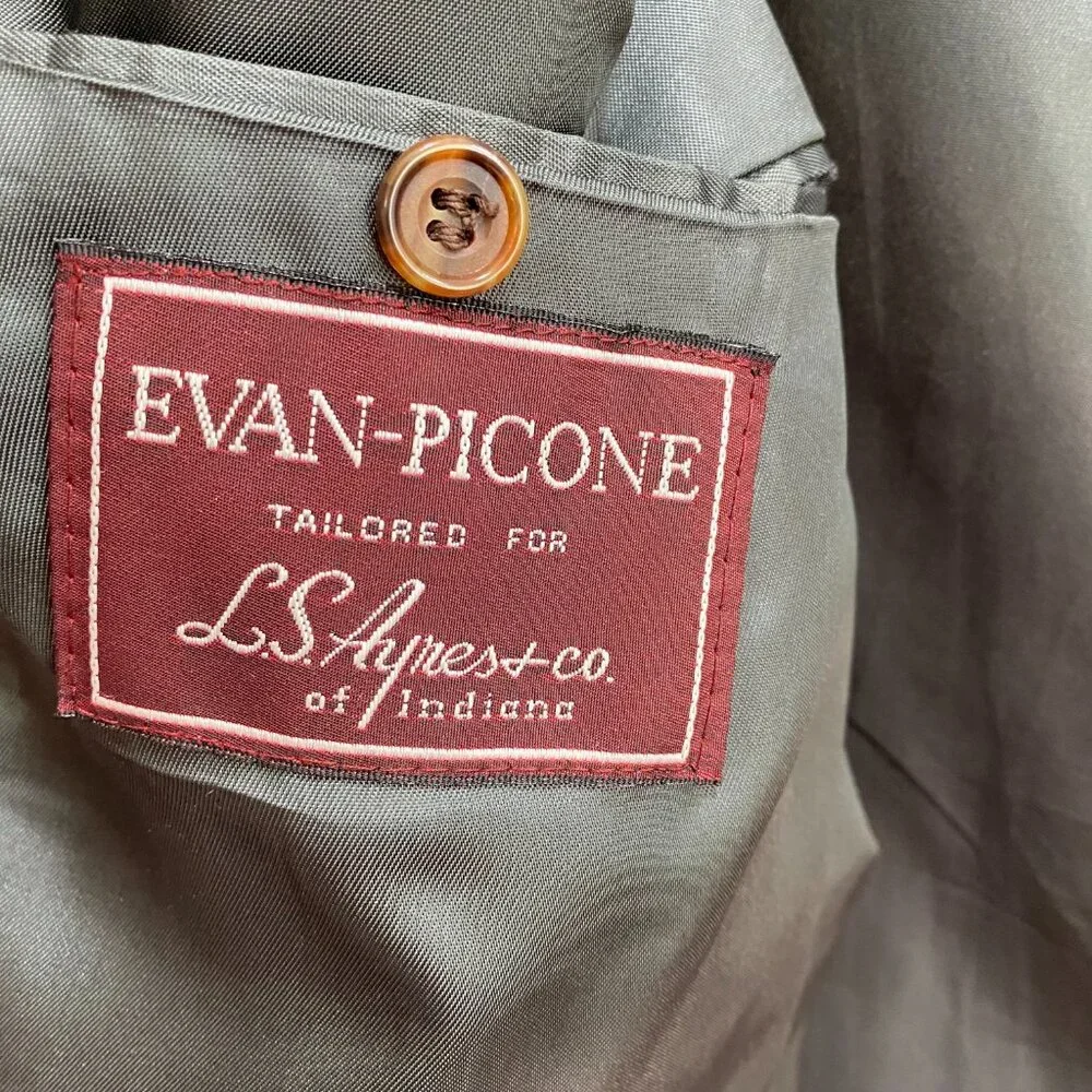 Evan Picone 100% Wool‎ Sport Coat Men 44 LG Gray Plaid Herringbone 2 Button USA